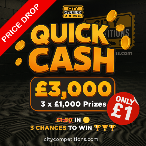 £3000 QUICK CASH UP FOR GRABS | 3 x WINNERS | 3 x £1000 PRIZES | 3 x CHANCES TO WIN