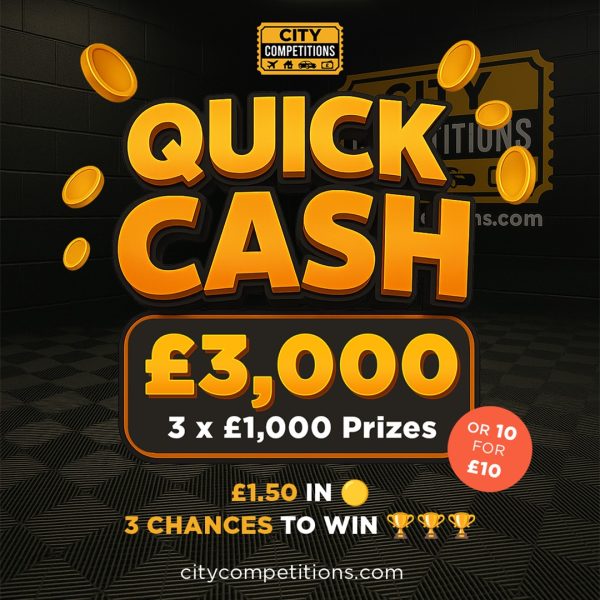 £3000 QUICK CASH UP FOR GRABS | 3 x WINNERS | 3 x £1000 PRIZES | 3 x CHANCES TO WIN