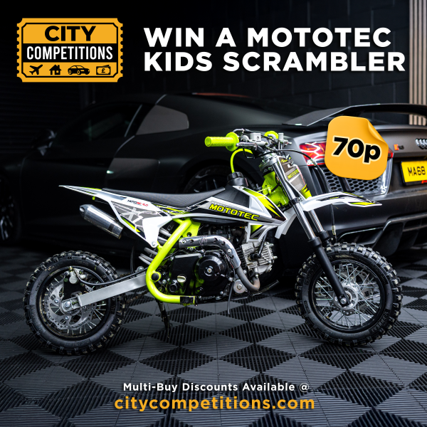 WIN A BRAND NEW 70 CC MOTOTEC KIDS PIT BIKE! 70P PER TICKET!