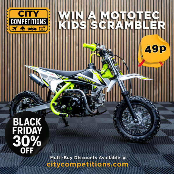 WIN A BRAND NEW 70 CC MOTOTEC KIDS PIT BIKE! 49P PER TICKET!
